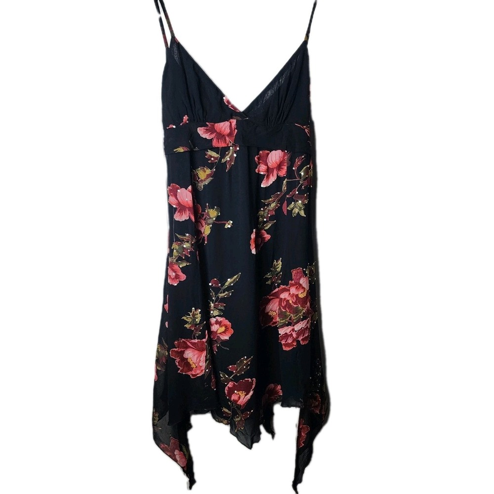 Y2k Whimsigoth Sequin Babydoll Dress L‎ Dark Fairy Asymmetrical Witchy Black Red